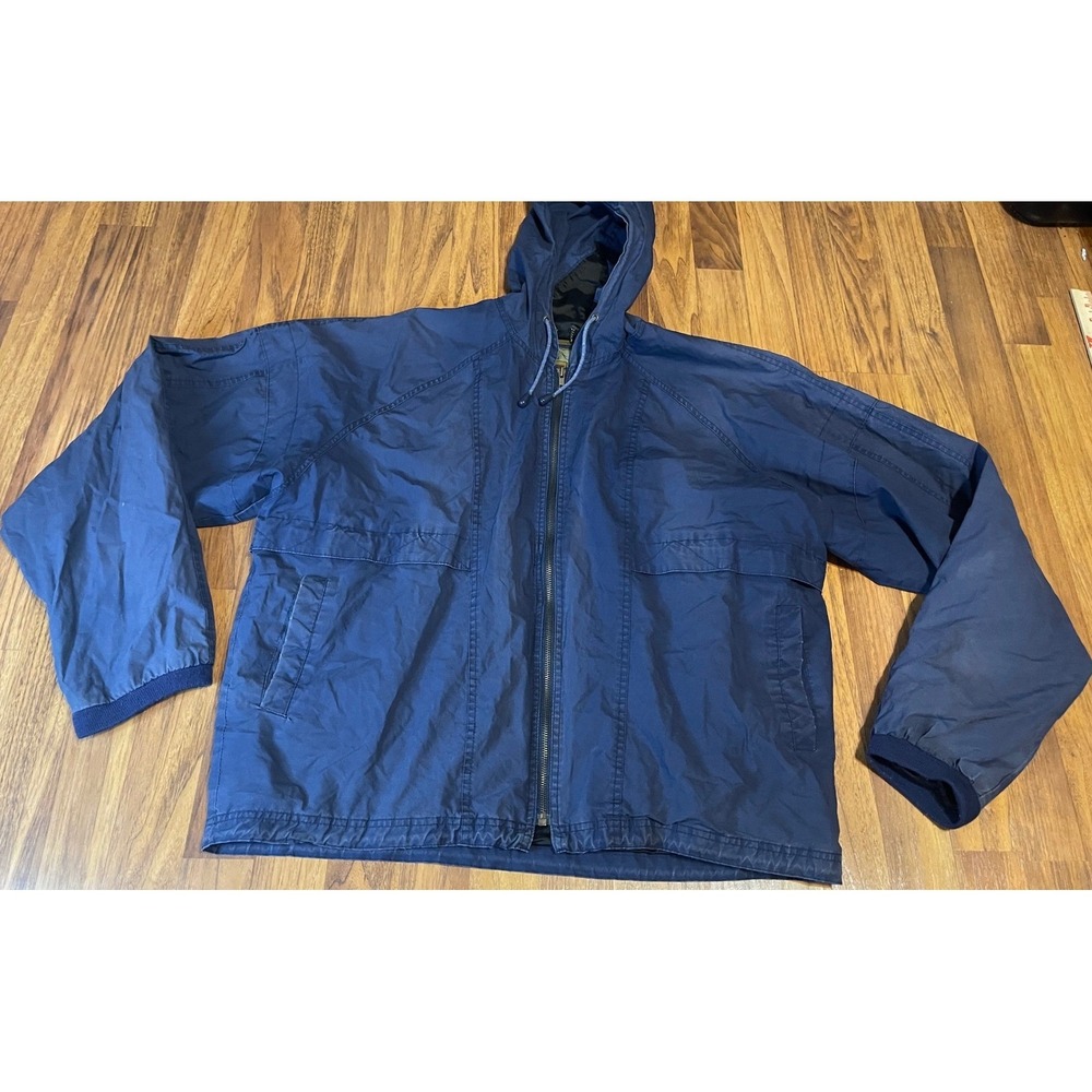 Structure Mens Vintage Navy Blue Hooded Windbreaker Jacket Full Zip Large XL